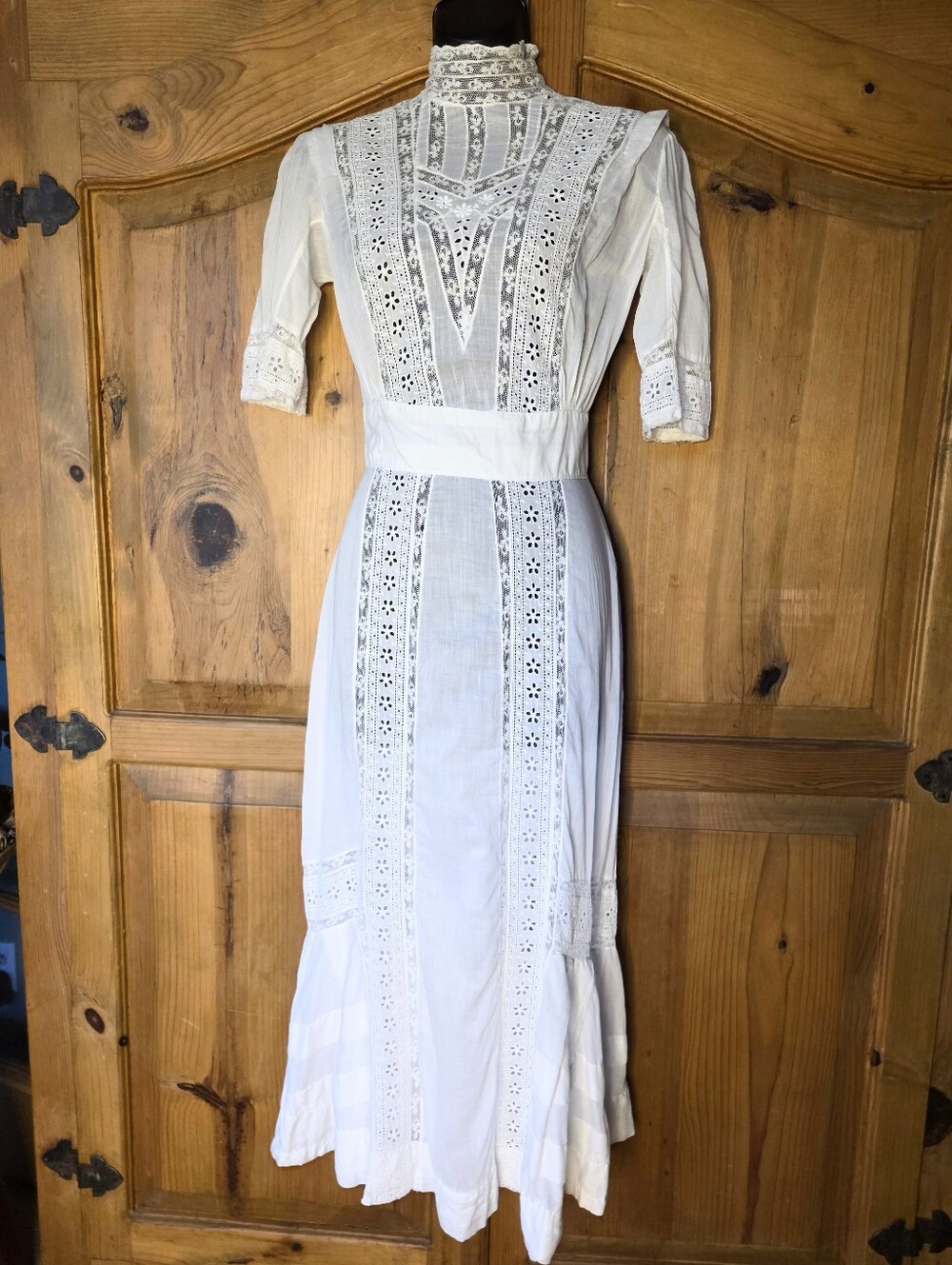 White Eyelet Lace Edwardian Victorian-Inspired Midi Dress
